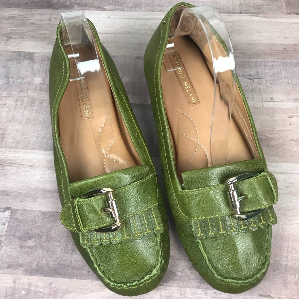 Antonio Melani 'Tabbie' Leather Loafers Moccasins Slip On Flats Green 10M